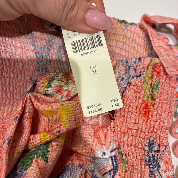 NWT Anthropologie Ranna Gill Pink Floral Linen Scallope Romper Medium - Picture 5 of 11